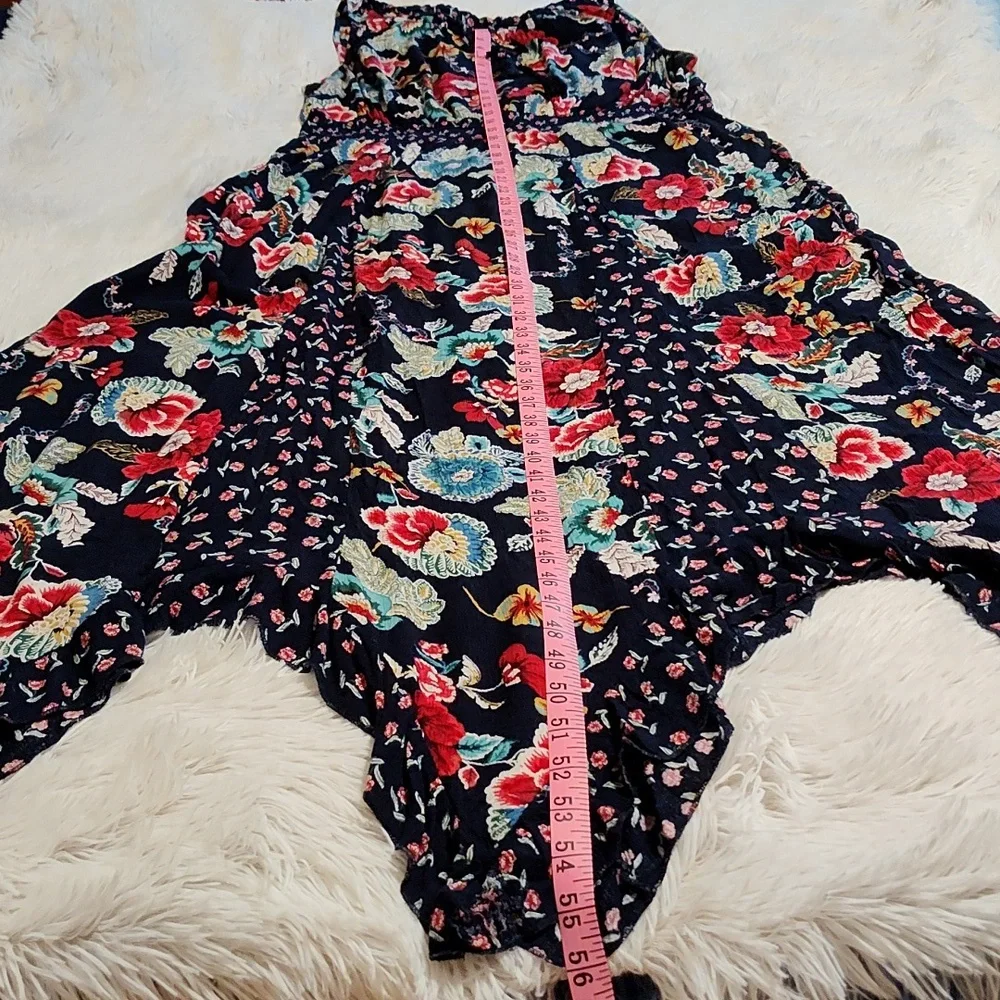 Bila Boho Sleeveless Fairycore Sundress Navy Mixed Floral Handkerchief Hem XXL - Picture 12 of 14